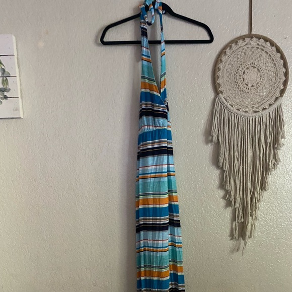 Michael Stars Halter Multi Color Striped Cotton Maxi Summer Dress - Picture 9 of 12
